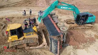 Incredible Dumper Truck Soils Unloading Accident Heavy Recovery Power Helping Excavator Bulldozer