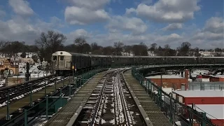 NYC Subway HD 60fps: R42 J Train Snowy Round Trip Railfan Window Ride Time-lapse 4x (1/8/17)