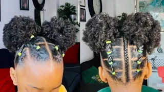 Baby girl natural hairstyle 🎀 4c kids hairstyle using rubber band #naturalhair #hairstyle