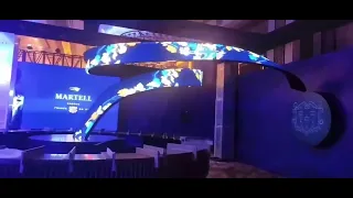 Curve ribbon LED display for auto exhibition stand installation.