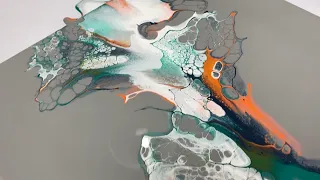 (31) WOW! Grey, Green and Orange Acrylic Pour Painting / Dutch Pour / Abstract Art