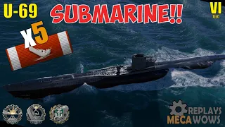 SUBMARINE U-69 5 Kills & 79k Damage | World of Warships Gameplay