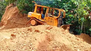 Amazing! The highest Risk Job CAT D6R XL Cutting Hill On Mountain Road Construction