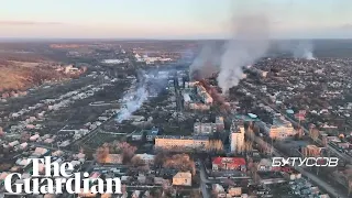 Drone video shows explosions over Bakhmut in eastern Ukraine