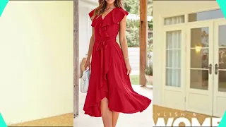 Women's Summer Wrap Maxi Dress Casual Boho Deep V Neck