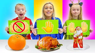 No Hands VS One Hand VS Two Hands Eating Challenge on Christmas