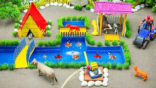 DIY how to make cow shed with Farm Diorama vs goldfish pool | mini pump to supply water for Animals