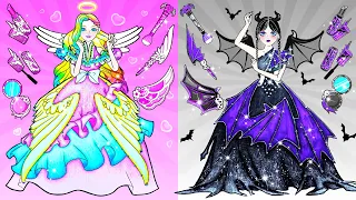 Pink And Black Angel And Vampire Dresses Student Contest | कागज की गुड़िया ड्रेस अप |Woa Dolls Hindi