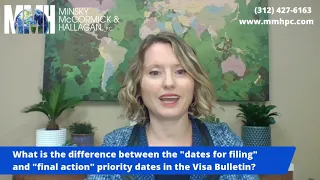 The difference between the dates for filing and final action priority dates in the Visa Bulletin