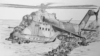 How To Draw A Mi-24 HIND Attack Helicopter