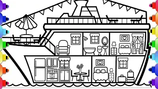 How to Draw a Big Yacht House Boat  💙🛥💛💚How to Draw a Big Ship 💜💗