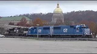 Kanawha River Railroad loaded coal train through Charleston, WV