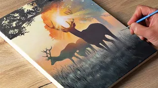 Painting deers in the forest / Acrylic Painting / Vadym art