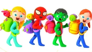 SUPERHERO BABIES GO CAMPING ❤ Spiderman, Hulk & Frozen Elsa Play Doh Cartoons For Kids
