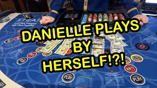 3 CARD POKER in LAS VEGAS! DANIELLE PLAYS BY HERSELF?!