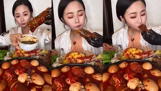 chinese mukbang food asmr eating spicy chicken and eeg