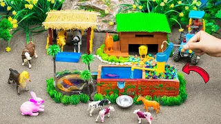 DIY tractor Farm Diorama with house for cow, pig, fish pond | how to supply water for Animals #68