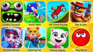 Zombie Tsunami, Sonic Dash, Hill Climb Racing 2, Ran & Gun, Runner Heroes, Running Pet...