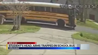 Student's head, arms trapped in school bus door