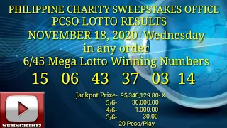 PCSO Lotto Results today November 18 2020, 6/55, 6/45, 2 & 3 Digit Lotto Odd + No Copyright Music