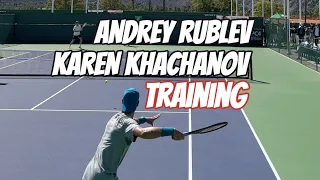 COURT SIDE Rublev & Khachanov Intense Training (Tennis Practice)