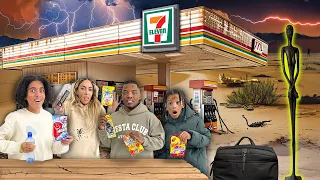 Eating Only GAS STATION FOOD for 24 Hours!! at a *Haunted Desert Scary*