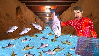 Underground Secret Tunnel Fish Farming Village Comedy Primitive Fishing Hindi Kahani New Funny Video