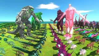 Green Godzilla + Green Mechagodzilla VS Pink Colossal Titan + Pink King Kong - ARBS