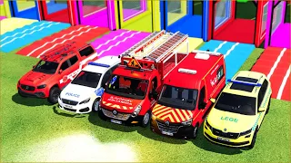 FORD, DACIA, VOLKSWAGEN POLICE VEHICLES & MERCEDES, YELLOW POLICE CAR RESCUE TRANSPORTING ! FS22