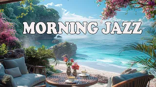 Morning Jazz at Seaside Coffee Shop Ambience ☕ Relaxing Jazz & Crashing Waves for Relax, Work, Study