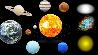 Universe Size Comparison - planets, stars, nebula and galaxies.