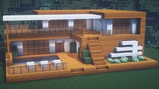 بناء بيت خشبي كبير في ماين كرافت | مع مسبح 🏡 Building a house in Minecraft