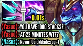 Nasus but my Q has no cooldown so I break the stack record (1000 STACKS AT 23 MINUTES)