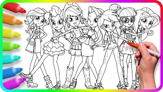 Coloring Pages EQUESTRIA GIRLS - Mane Seven. How to color My Little Pony. Simple Drawing Tutorial