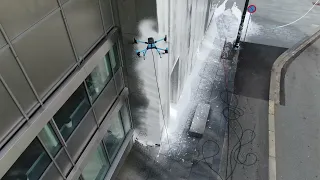 KTV Working Drone applies SelfCleaner. Facade cleaning with drone