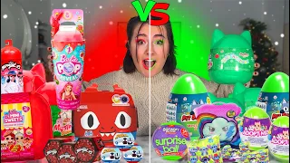 UNBOXING 100 *RED VS GREEN* TOYS!!🎄😱 *RARE FINDS*