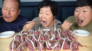 Homemade "Beef Sushi" - Mukbang eating show