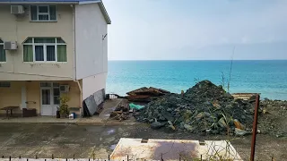 Разрушение набережной на море после шторма 2021г