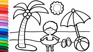 How To Draw Rainbow Seaside For Kids And Toddlers 🏝️🏖️ // Easy Drawings
