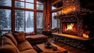 Snowy Day at Cozy Winter Room Ambience with Fireplace Sounds for Relaxing | Deep Sleep Ambience