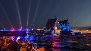 Raising of Palace Bridge at White Night (1AM) in St Petersburg, Russia WOW!