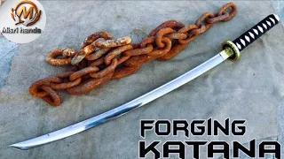 Forging a KATANA out of Rusted Iron CHAIN | Misri Hands