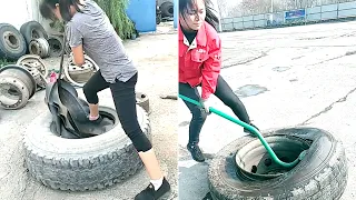 Amazing Chinese Woman Changes Truck Tires | VIRALVidz