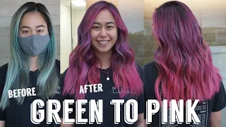 Hair Transformations with Lauryn: Color Correcting Green to Pink for a Natural Fade Ep. 74