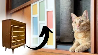 Trashed Dresser to Luxury MCM Cat Condo - DIY Furniture Upcycling / Flipping