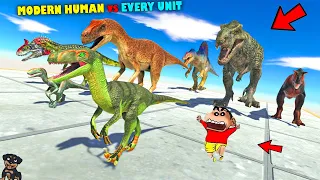MODERN HUMAN vs EVERY UNIT | SHINCHAN and CHOP fight DINOSAURS😱|😂Funny game in Hindi animal revolt