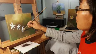 Painting daffodils in acrylic, by Helian Osher