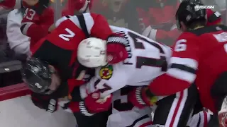 Connor Bedard takes MASSIVE hit from Brenden Smith and leaves game #blackhawks #devils