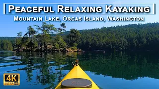 Peaceful Relaxing Kayaking Mountain Lake, Washington 4K UHD. Beautiful Nature. Paddling, Birds, Wind