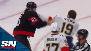 Senators' Jake Sanderson and Panthers' Matthew Tkachuk Square Off in Midst of Scrappy Game